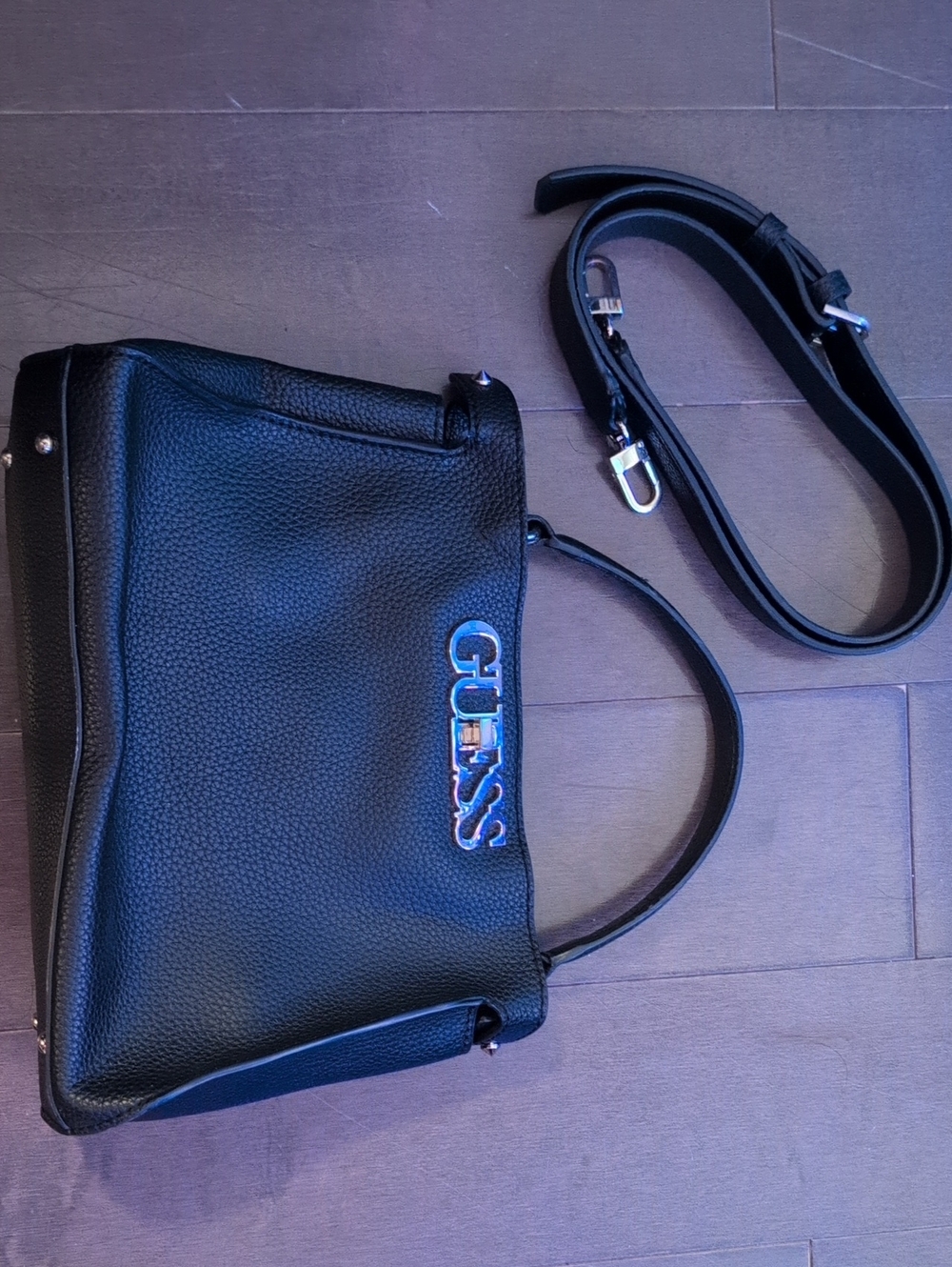 GUESS Black Leather Messenger Bag with Detachable Strap